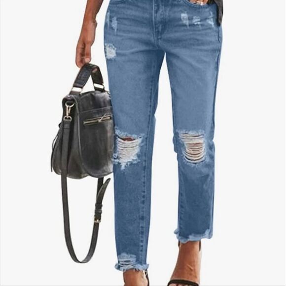 HDLTE Women Ripped Jeans Distressed Boyfriends Jeans Frayed Ankle Skinny… - Picture 2 of 12